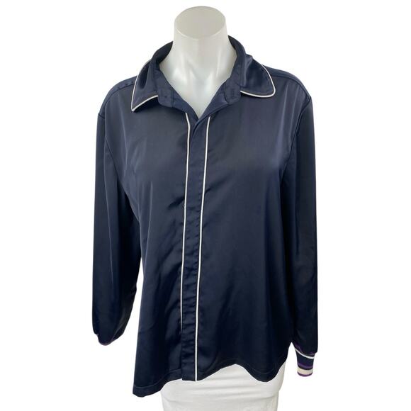 Saylient Women's Blue Collar Long Sleeve Button Down Classic Shirt Blouse Top M - Picture 1 of 3